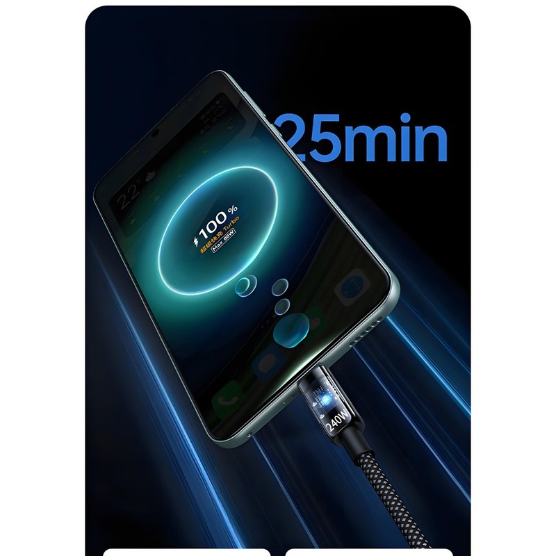 240W Super Fast USB A to Type-C Charging Cable Braid Phone Charger Lead with LED gallery