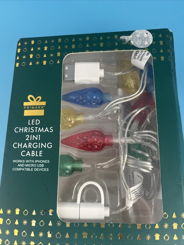 Primark LED Christmas 2 in 1 charging cable compatible with iphone & micro USB