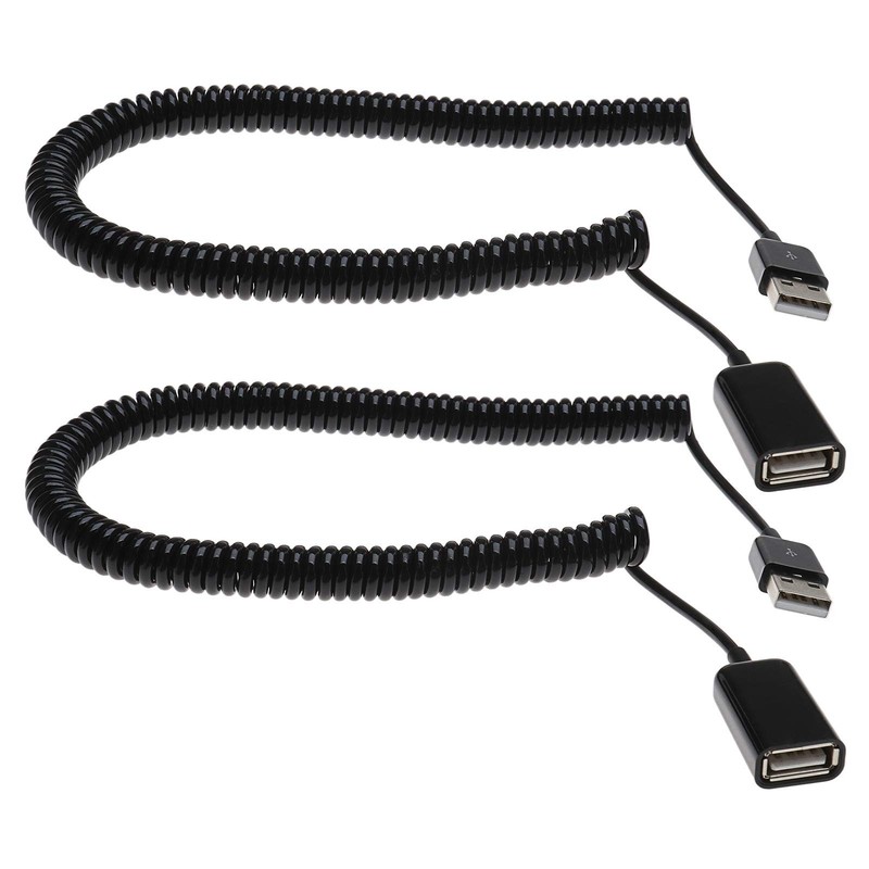 2Pcs USB 2.0 Male to Female Spiral Coiled Adapter Cable 3M Black Spring Teles...