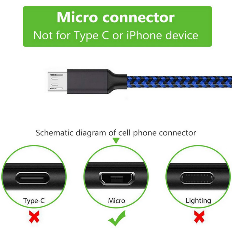 For Samsung Google Android Braided Micro USB Charger Cable Adapter Cord 3 Pack gallery