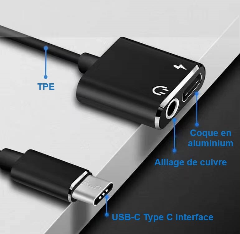 2 In 1 USB-C To 3.5mm Jack Adapter + Type C Audio Charging Headphones gallery