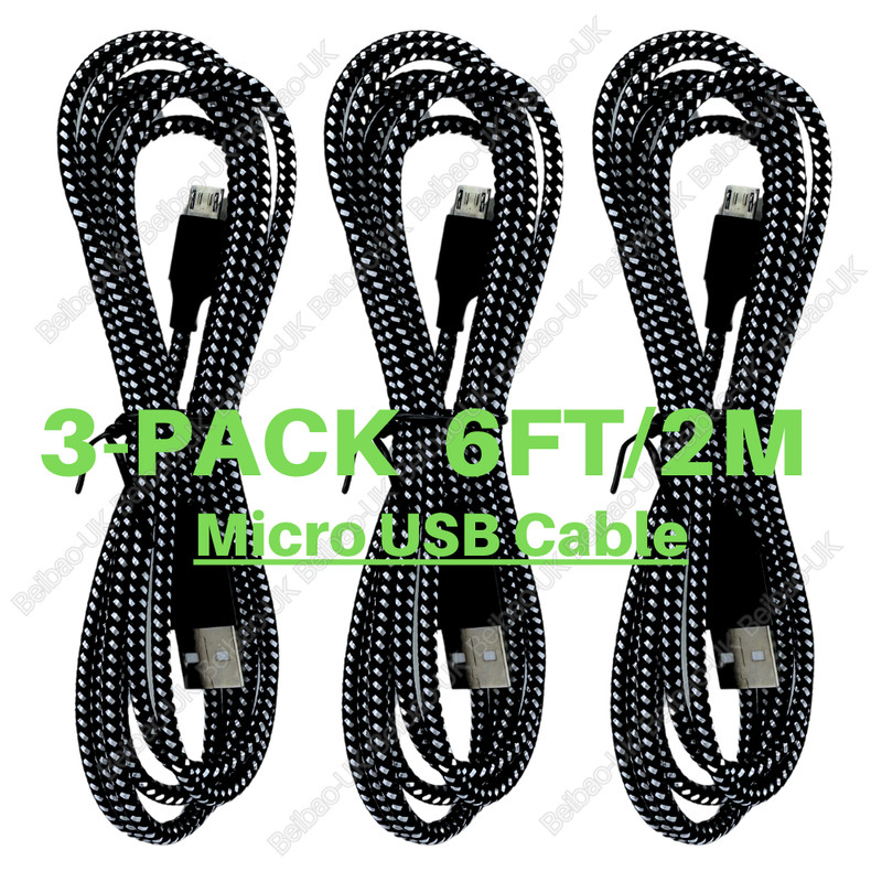 3 Pack Micro USB Fast Charging Cable 6FT For LG Motorola Samsung Android Phones