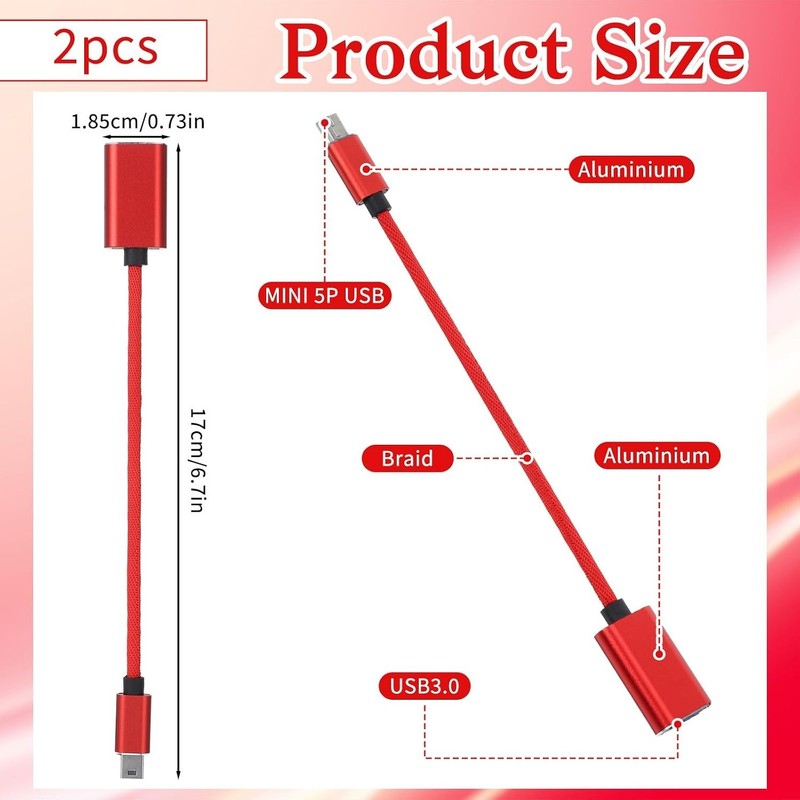 2 Pcs Mini USB OTG Adapter – Braided Cable for Fast Data Transfer & Charging gallery