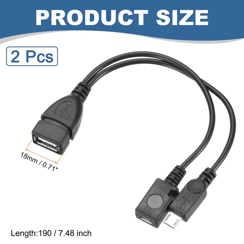 2PCS 2-in-1 Micro USB to USB Adapter OTG Cable Power Cable for Host Devices gallery