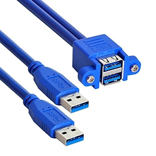 Combo Dual USB 3.0 Male To Stackable Female Extension Cable 50cm Screw Mount gallery