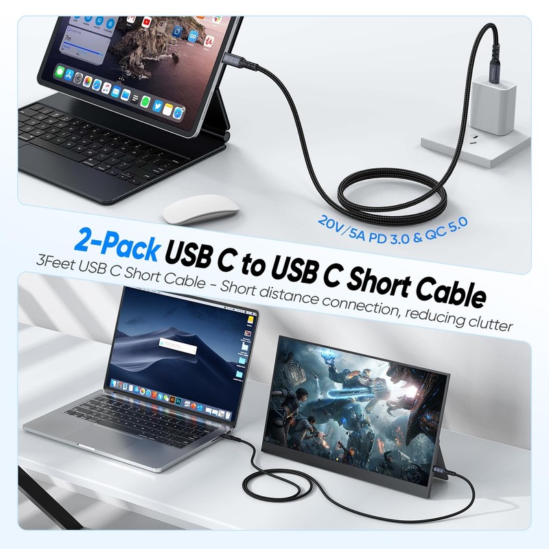 USB C to USB C Data Cable 3ft 2 Pack, USB 3.2 Gen 2 Type C 20Gbps High Speed ... gallery