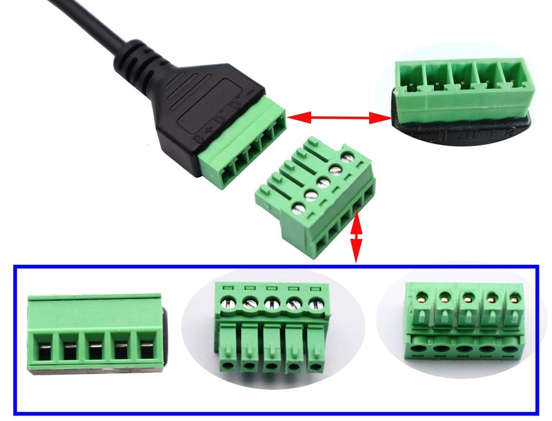 USB Screw Terminal Block Connector Cable 2.0 USB Female Plug to 5 Pin/Way Fem... gallery
