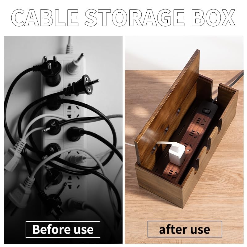 Large Cable Management Box, Wooden Cord Hider Desk Organizer, Power Brown gallery
