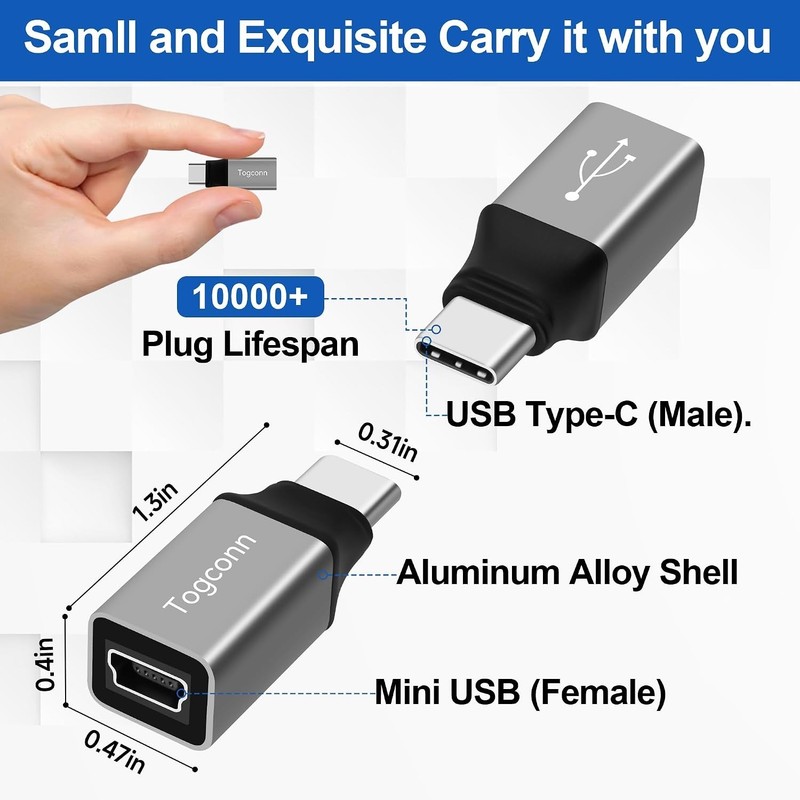Mini USB to USB C Adapter 2 Pack, Mini USB (Female) to USB Type-C (Male) Convert gallery