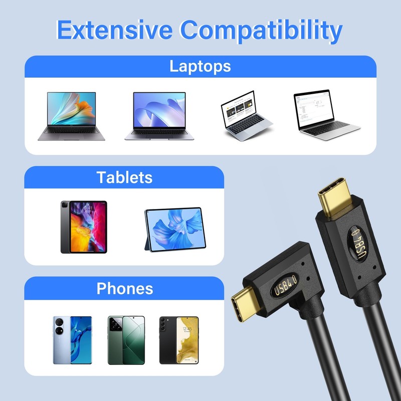 30CM 90 Degree USB 4.0 Type C Male to Male Cable 240W Fast Charge 40Gbps gallery