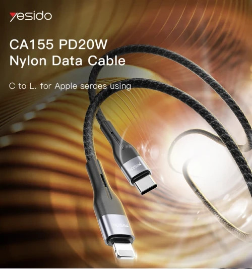 Yesido CA155 1.2M Type-C to 8-Pin 20W Fast Charging Nylon Braided Data Cable gallery