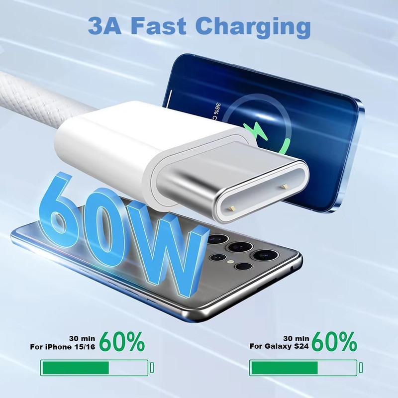 USB-C Fast Charging Cable 60W PD | Braided | Apple | Google | Samsung | Laptop gallery