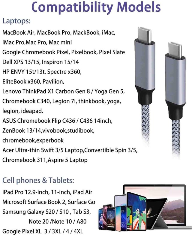 USB C to USB C Cable【100W/5A 15FT 2Pack】Type C Fast Charging,Long Nylon,Charg... gallery