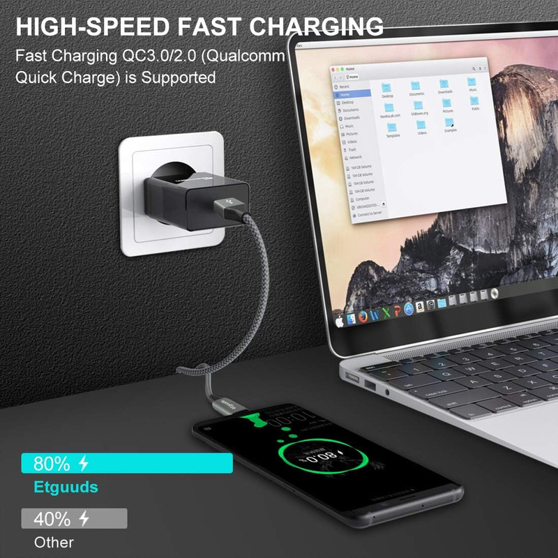 Etguuds USB to USB C Cable 1Ft, 2-Pack Short USB a to Type C Charger Cord Fast gallery