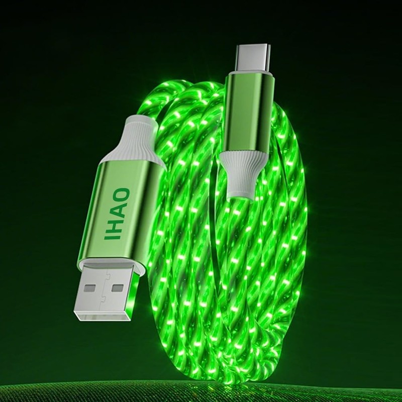 Starry Light Up USB Cable A To C Durable Fast Charging Visible Flow Star Green