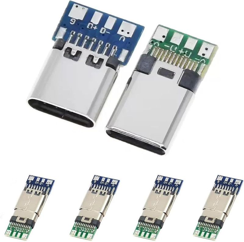 5 Set USB C Connector – 5 Male Plugs & 5 Female Sockets USB C Breakout Board for