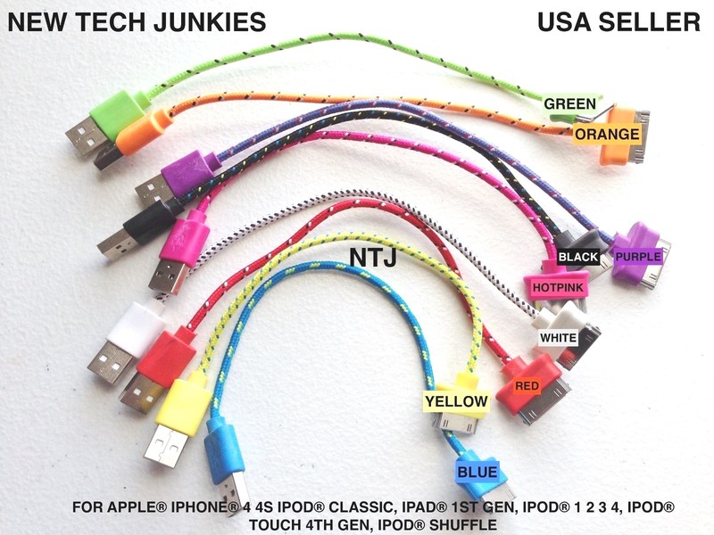 SHORT 8" Braided USB data Sync power cord Charger Charging cable for iphone 4 4S gallery