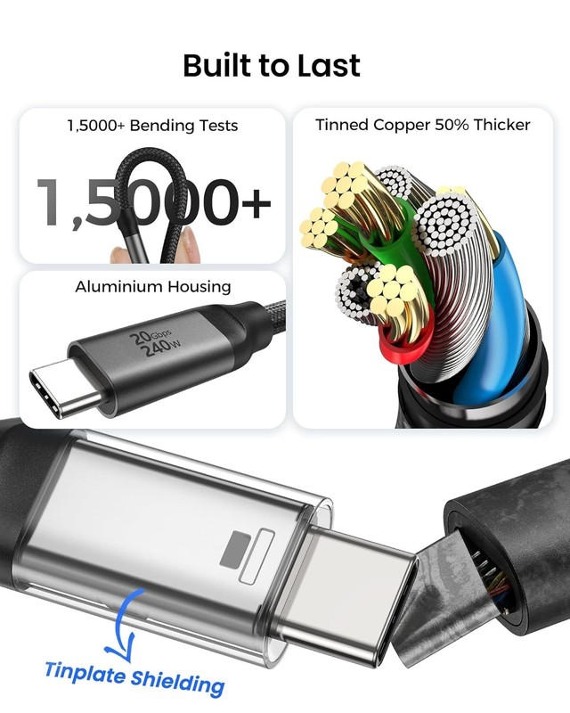 20Gbps USB C Data Cable Right Angle 1.6FT - Fast Charging & Video Output gallery