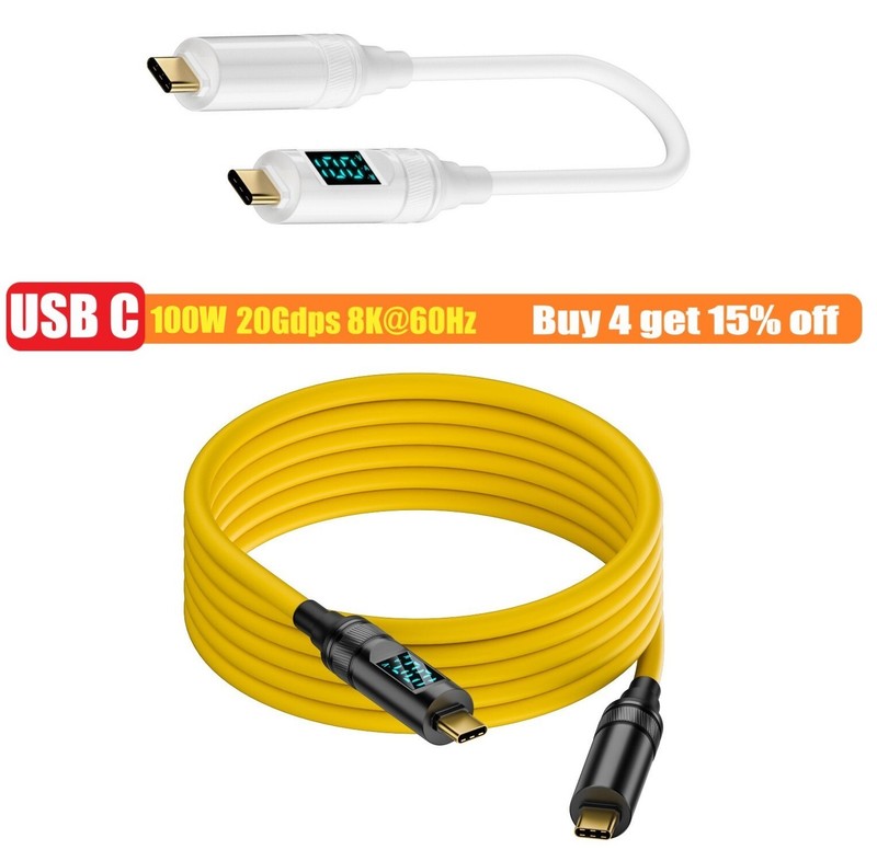 Digital display Type C TO USB C Charging charger Cable 100W 20V 5A 8K 20Gbps