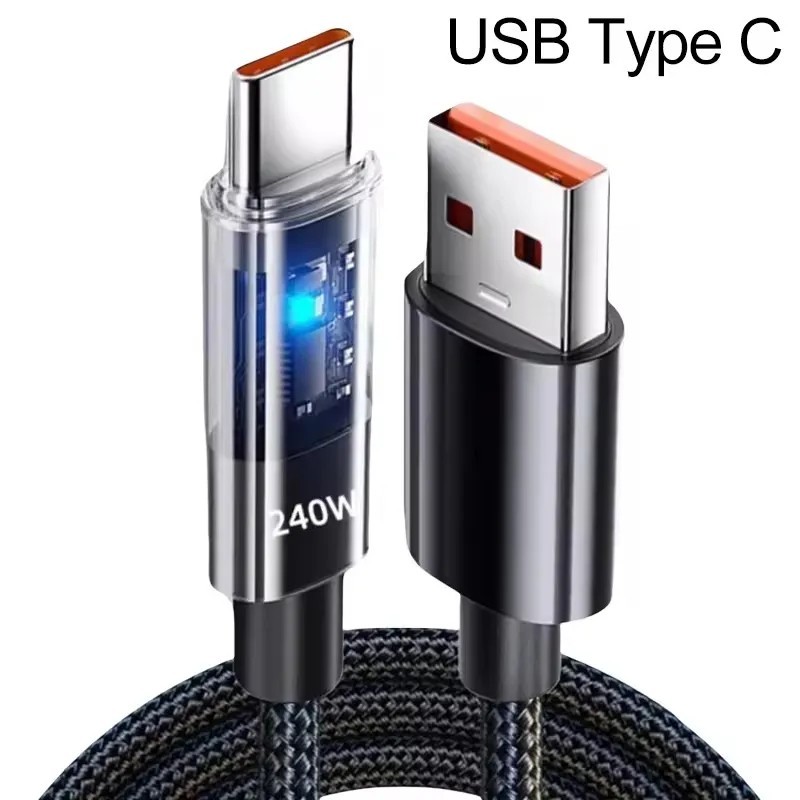 240W USB C Cable LED Display Fast Charging Type C Charger Data Cord Phone