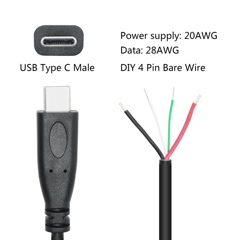 4Pcs USB 4 Pin Bare Wire 10inch, 20AWG 5V USB Plug 4 Pin Pigtail Power and Da... gallery