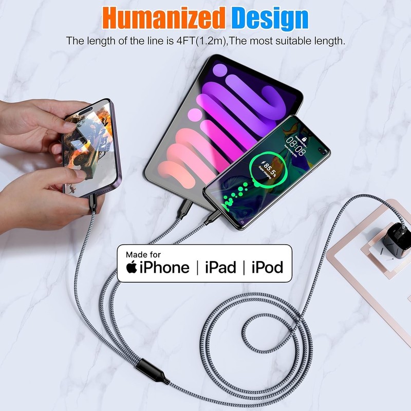 Multi Charging Cable 6Ft 2Pack 3 in 1 Charger Cord, Multiple Rapid Nylon Braided gallery