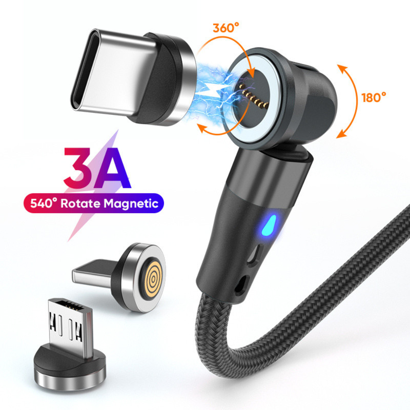 180°+360° Rotate Magnetic Charger Cable Phone Fast Charging Type C Micro USB IOS