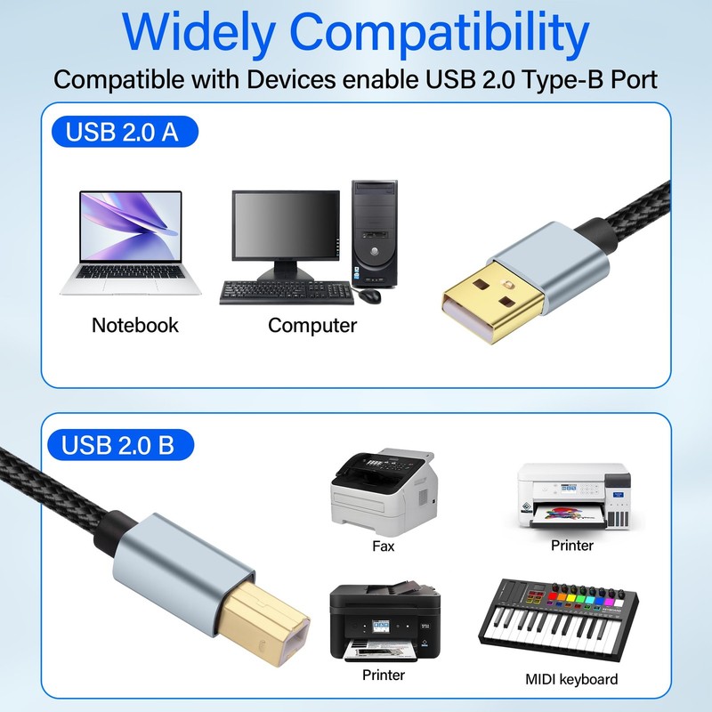 1 Ft USB A to USB B Printer Cable 2.0 Type A Male to B Male High Speed 2 PCS gallery