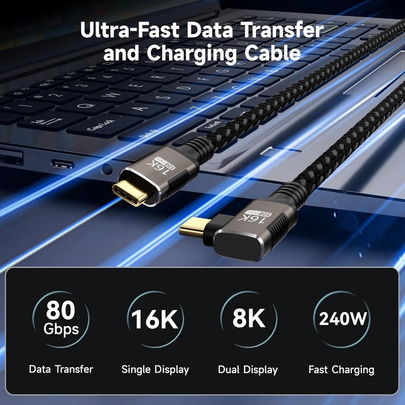 Nylon Braided 3.3FT USB-C Cable - 240W Power & 80Gbps Speed for Thunderbolt gallery