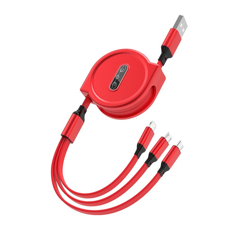 Lightweight Maneuverable 3-in-1 Retractable USB to Type-C Charging Cable Adapter