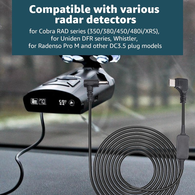 Hodeoo USB C to DC3.5 for Cobra Uniden Whistler Radar Detector Power Cord gallery