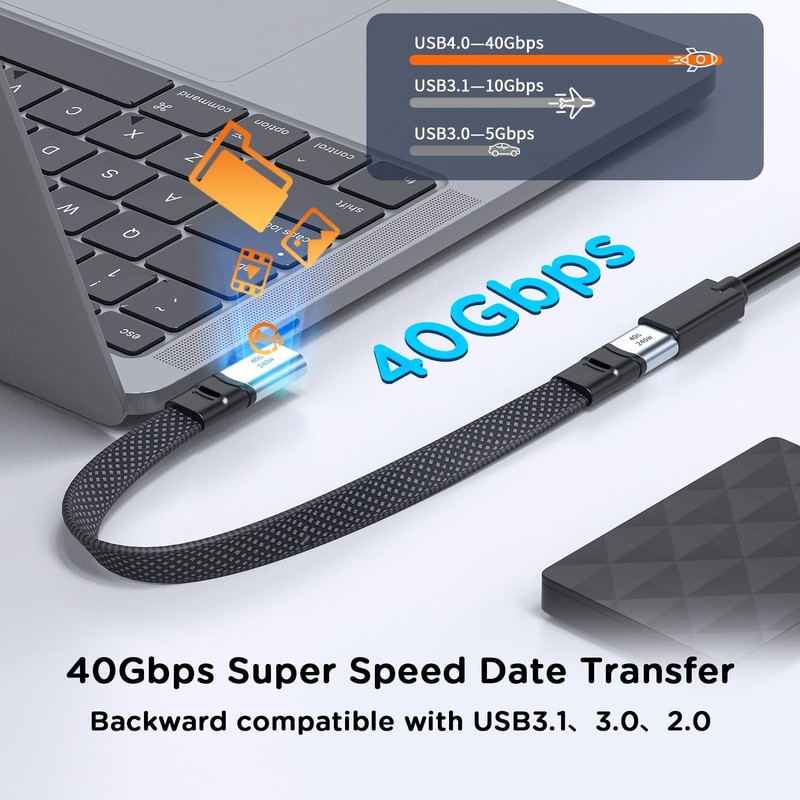 Right Angle USB Cable(40Gbps,100W)-90 Degree Flat Flexible USB 4 Cable Fast C... gallery