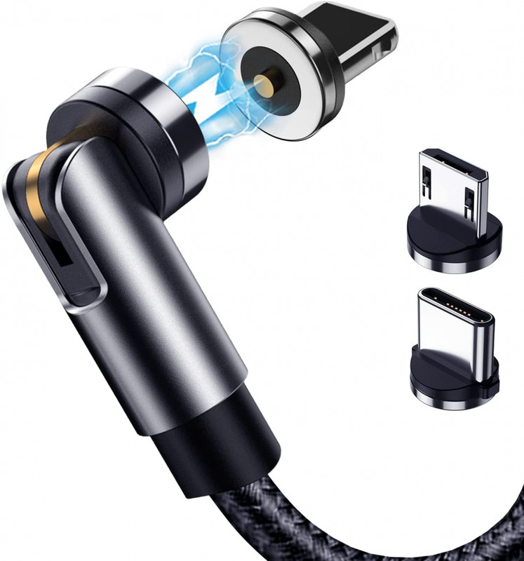 Terasako Magnetic Charging Cable 5-Pack (3/3/6/6/10FT) – 540° Rotating Black