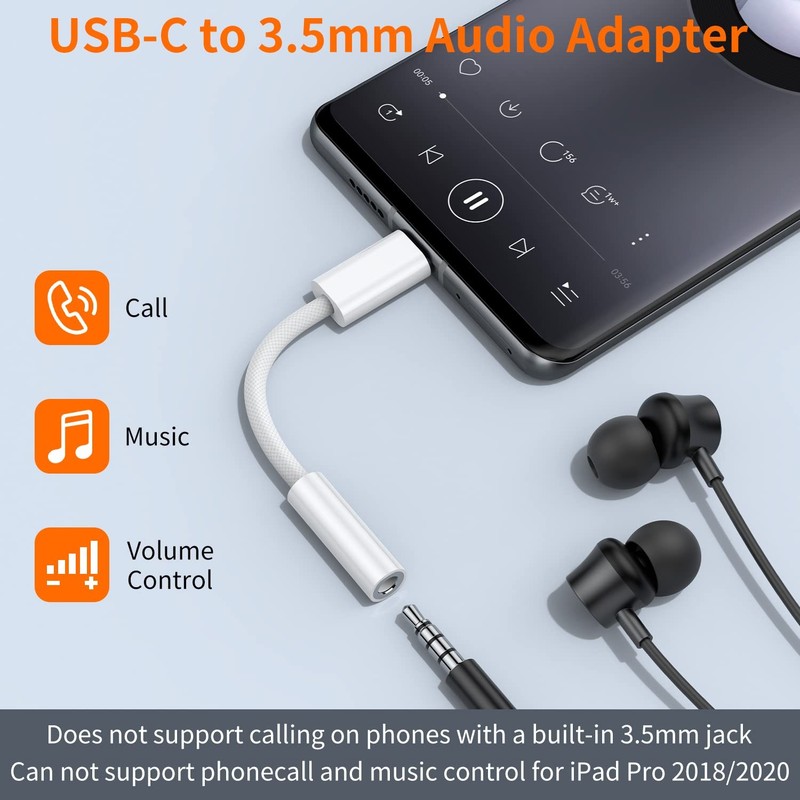 USB C to 3.5mm Female Headphone Jack Adapter 2-Pack, Aux A, 5mm to USB C Adapter gallery