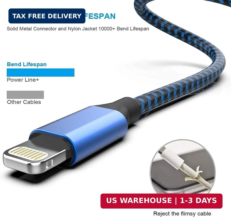 [Apple MFi Certified] 6Pack 3/3/6/6/6/10 FT iPhone Charger Nylon Braided Fast Ch gallery