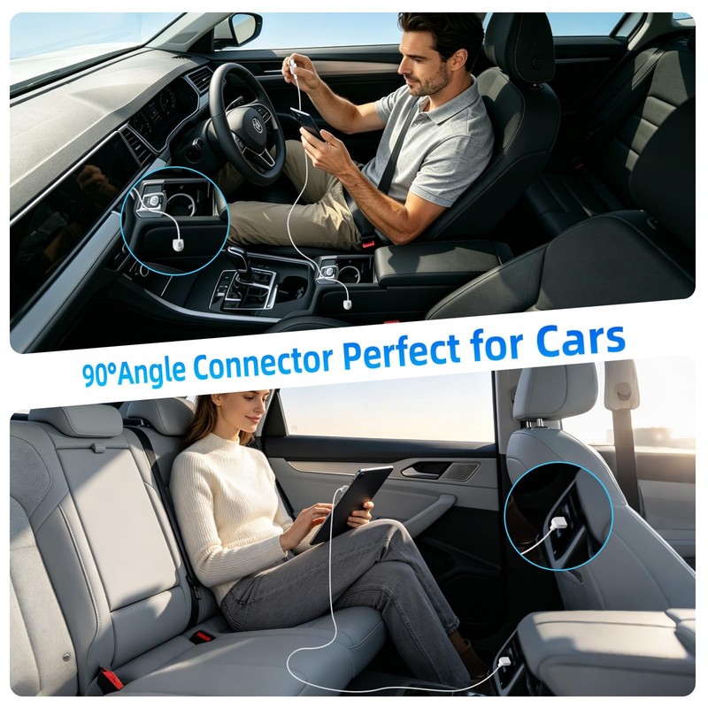 60W USB C Cable Right Angle, 3FT PD Fast Charging Cord Braided Type C Data Ca... gallery