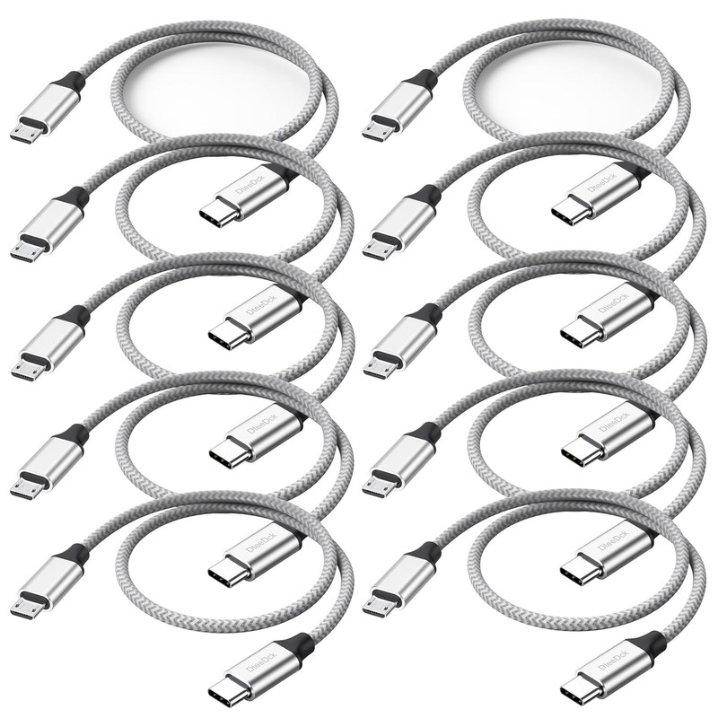 USB C to Micro USB Cable 1ft 10 Pack, MicroUSB to USB Type C Cable Braided Male