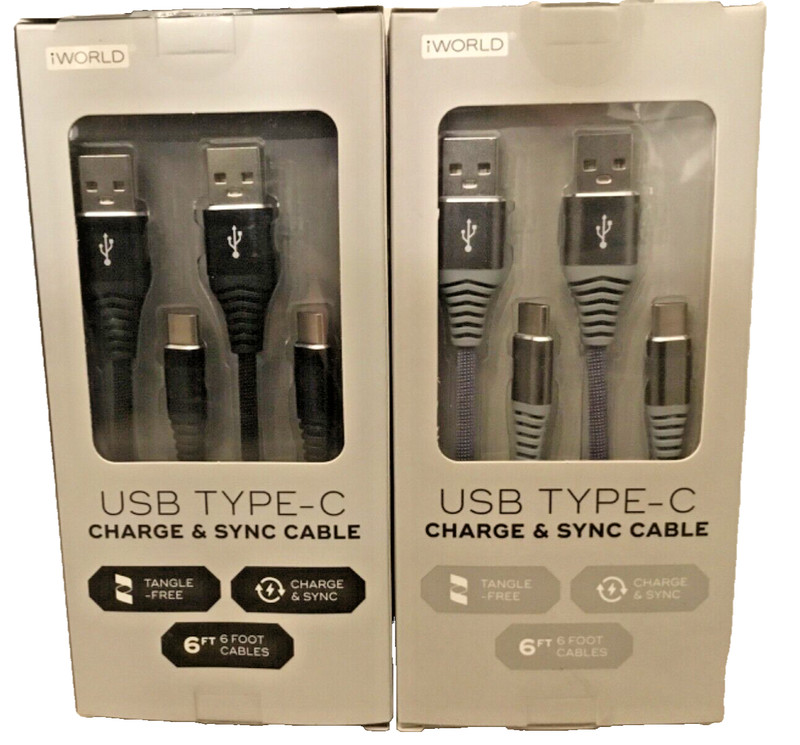 PACK OF 2 – USB-C 6 FT Charging cable, charge and sync cable. | USB Type-C