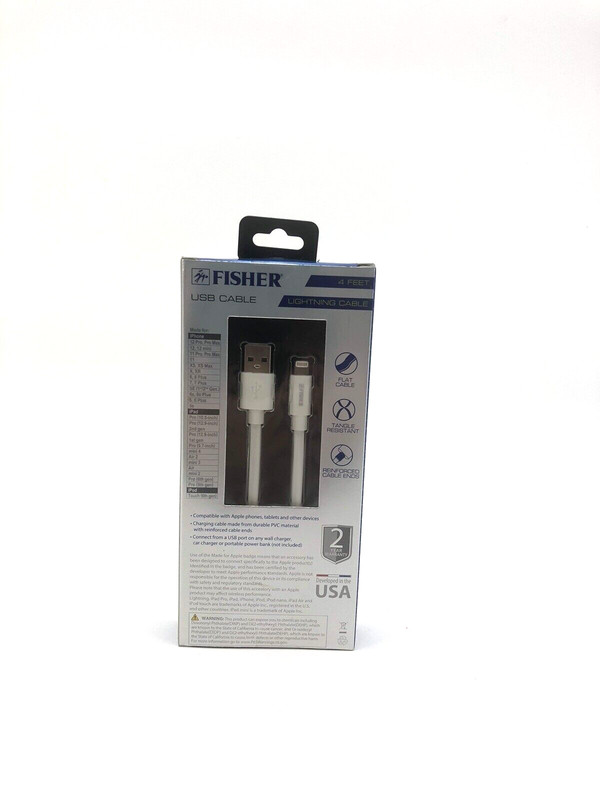 FISHER USB Cable 4 ft Lighting Cable for iPhone | iPad | iPod White gallery