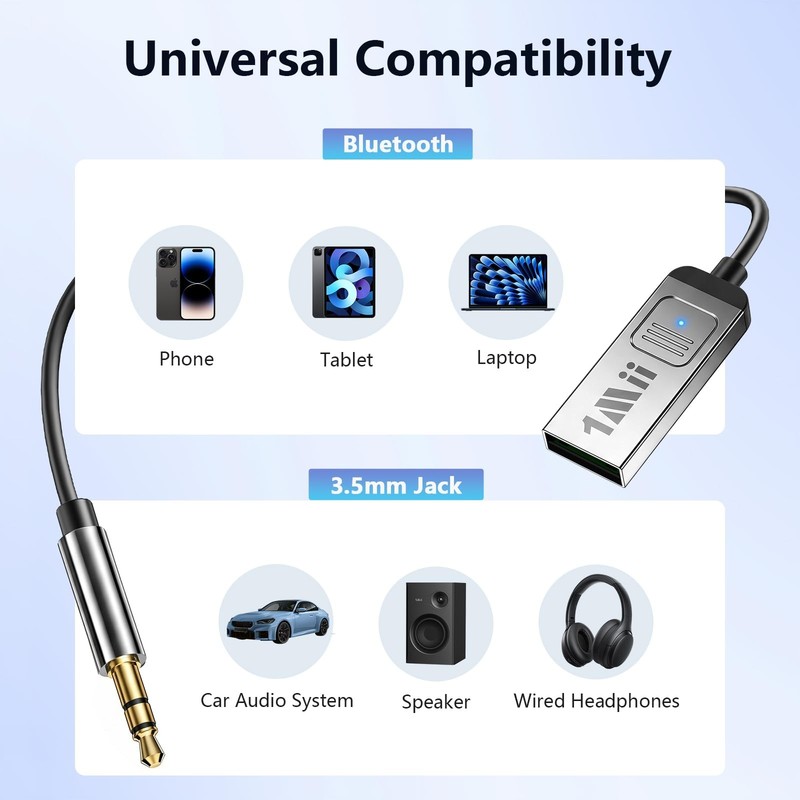 Aux Bluetooth 6.0 Car Adapter, 3.5mm Bluetooth Receiver for Car Audio Home St... gallery