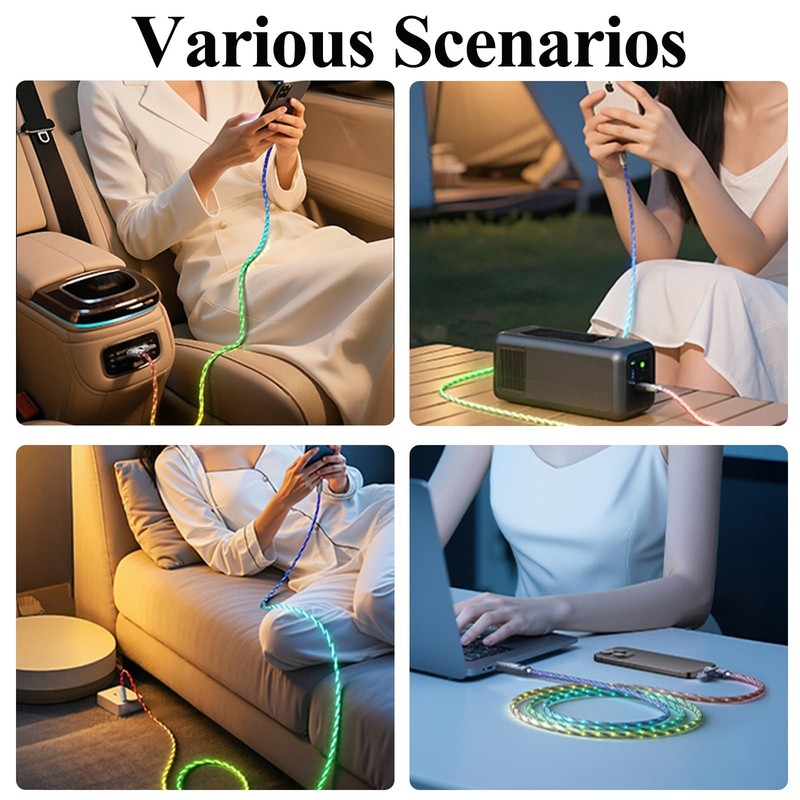 6.6FT 2 Packs Type C LED Light Up Charging Cable 66W Starry USB C to C Charge... gallery