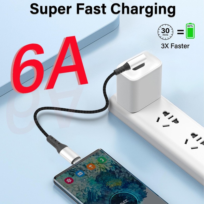 Short USB Type C Charging Cable A To C 6A Fast Cord 90 Degree Angle 9.8 Inch gallery