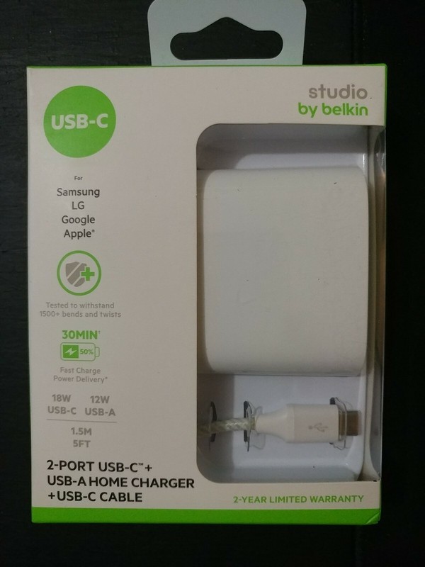 Brand New Belkin 2-Port Home Charger + USB-C Cable for Samsung LG Google Apple