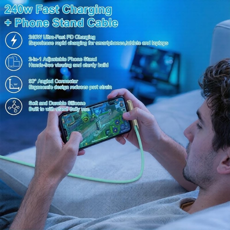 2-in-1 USB C/A to USB C Cable Fast Charging 4FT Type-C 240W Invisible Holder ... gallery
