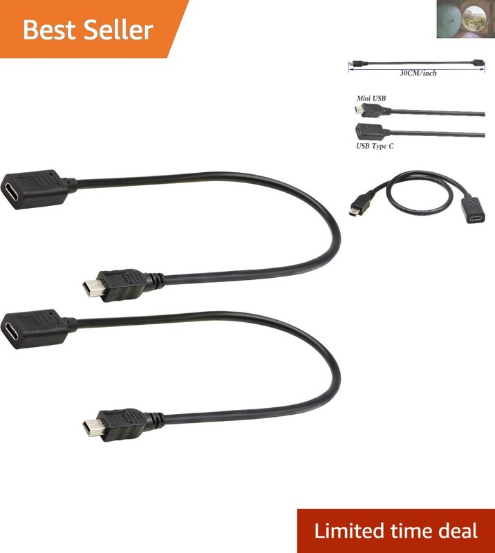 USB 2.0 Type-C Female to Mini B Male Extension Cable, 30CM – 2-Pack, Safe & Fast