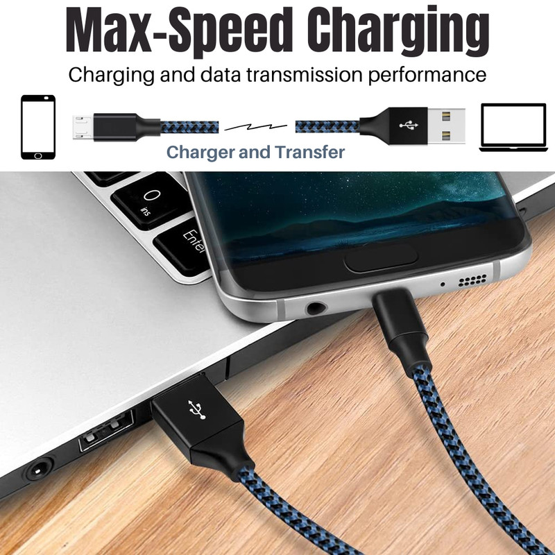 For Samsung Google Android Braided Micro USB Charger Cable Adapter Cord 3 Pack gallery