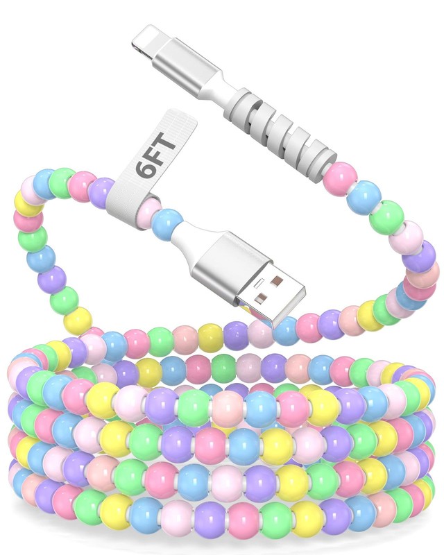 6FT USB A Cable for Apple Phone Charger Cord Short Colorful Beads Cute Beaded…