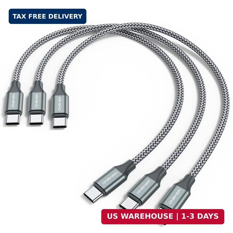 USB C to C Cable (3 Pack 1ft),Short USB Type C Fast Charging Nylon Braided Charg
