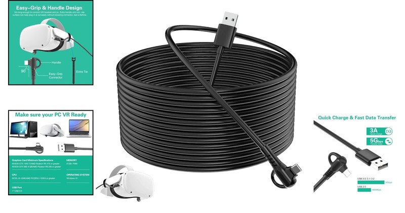 16.4ft USB C 3.2 Gen1 Cable - Fast Charging & High-Speed VR Gaming Link gallery