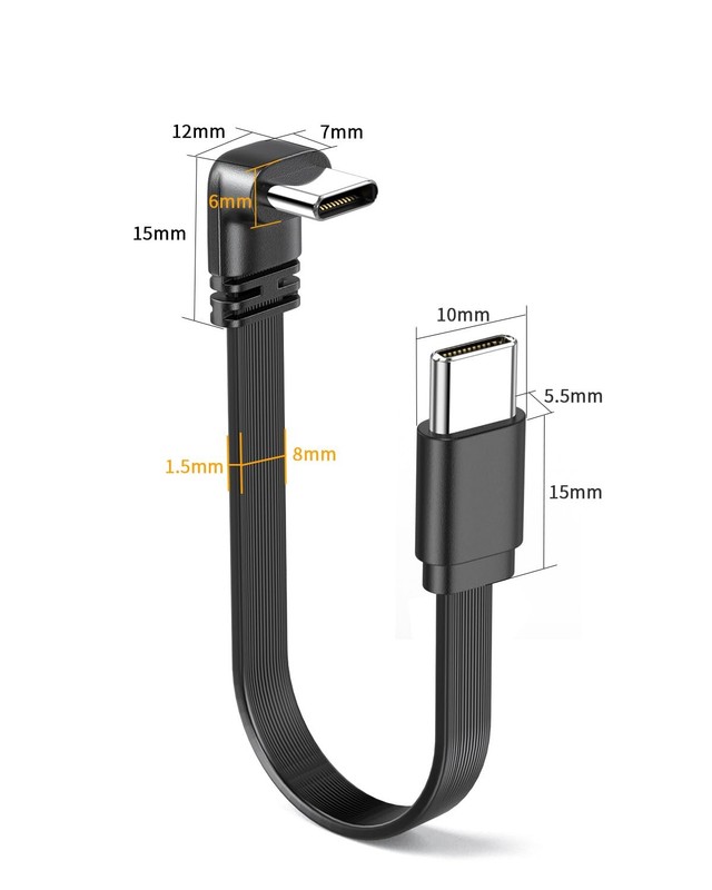 2Pack 90 Degree USB-C Male to Male Cable Flat Shot 8inch/20cm Soft and Pliabl... gallery